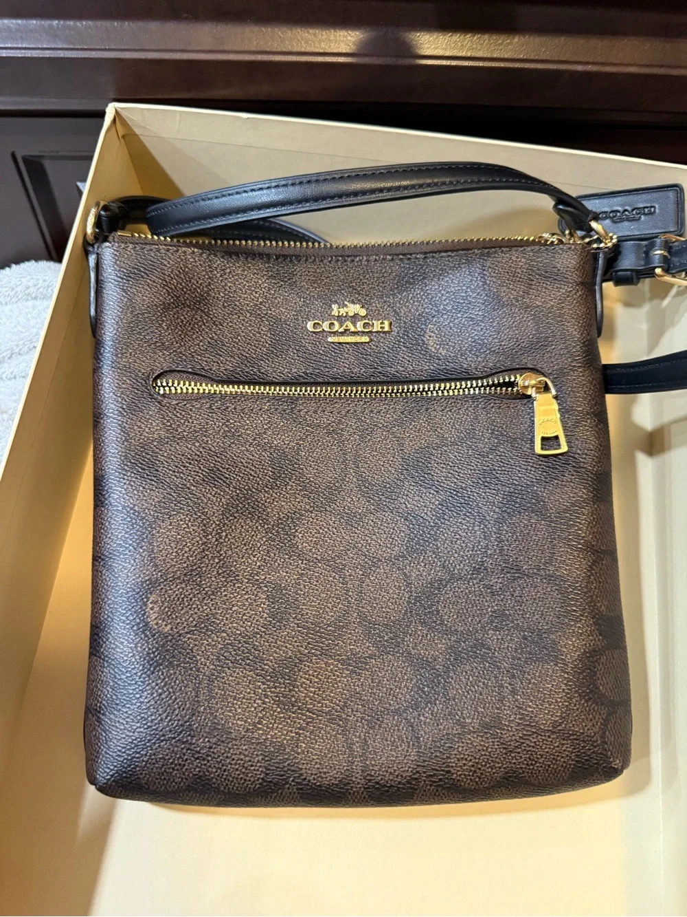Coach Brown Signature Crossbody with Gold Hardware
